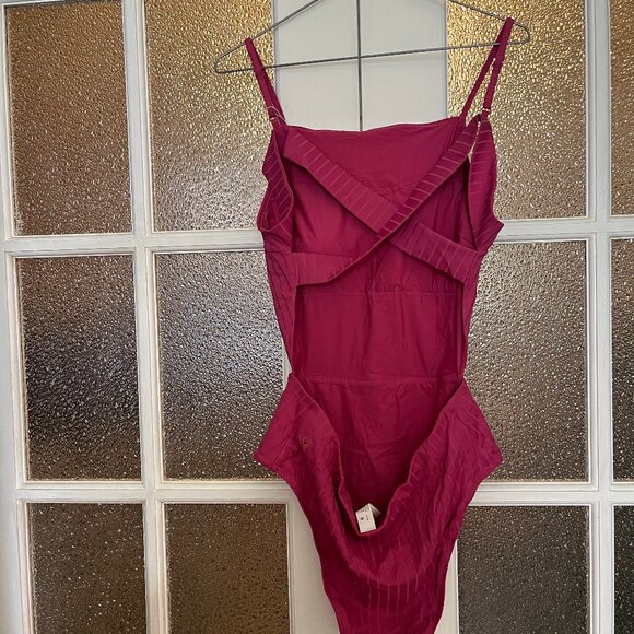 Lululemon Ribbed High-Neck Cross-Back One-Piece Swimsuit - Pink Lychee - Picture 6 of 7